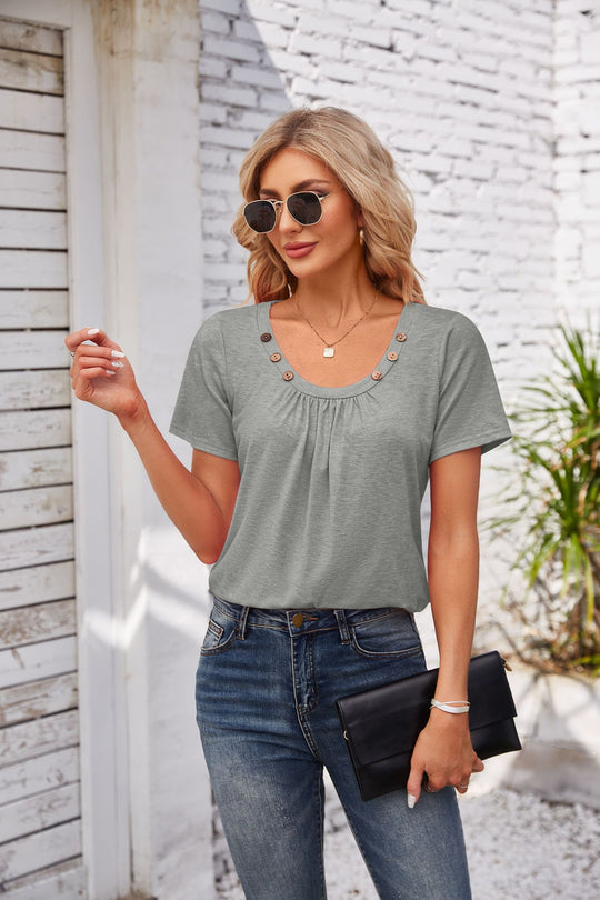 Damen Freizeit T-Shirt mit dekorativen Knöpfen R&B