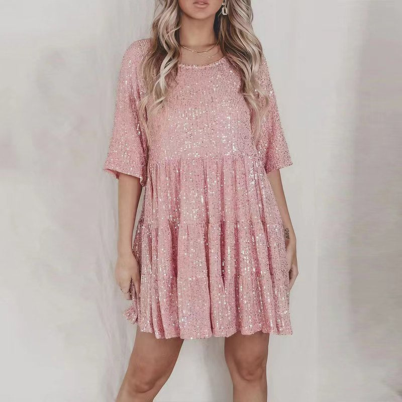 Damen funkelndes Mini-Kleid mit Pailletten und weitem Schnitt R&B