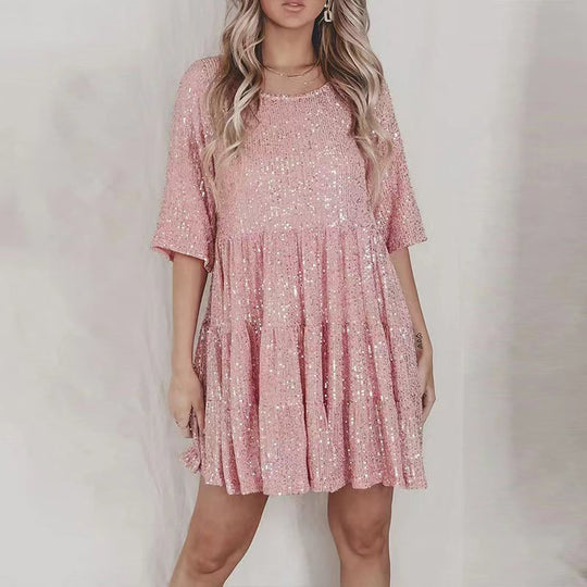 Damen funkelndes Mini-Kleid mit Pailletten und weitem Schnitt R&B