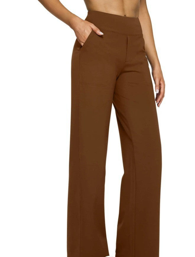 Damen nan fließende High-Waist-Hose mit extra weitem Bein, elastischem Komfortbund und Eingrifftaschen R&B