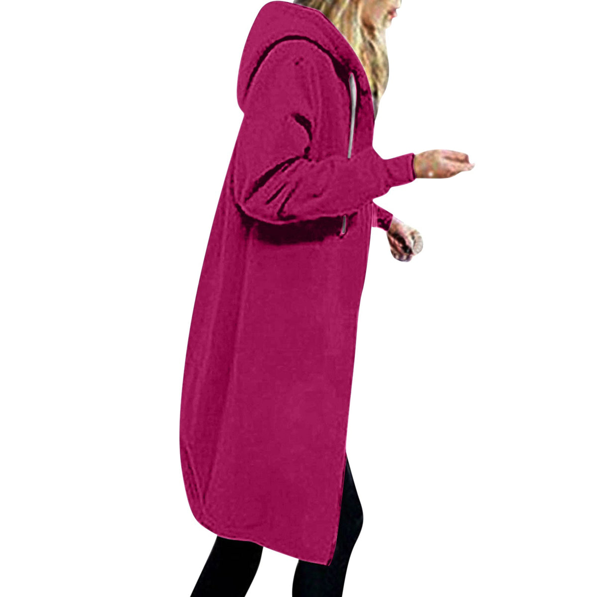 Damen nan langer Oversize Kapuzenmantel mit gerundetem Saum und Reißverschlusstaschen R&B