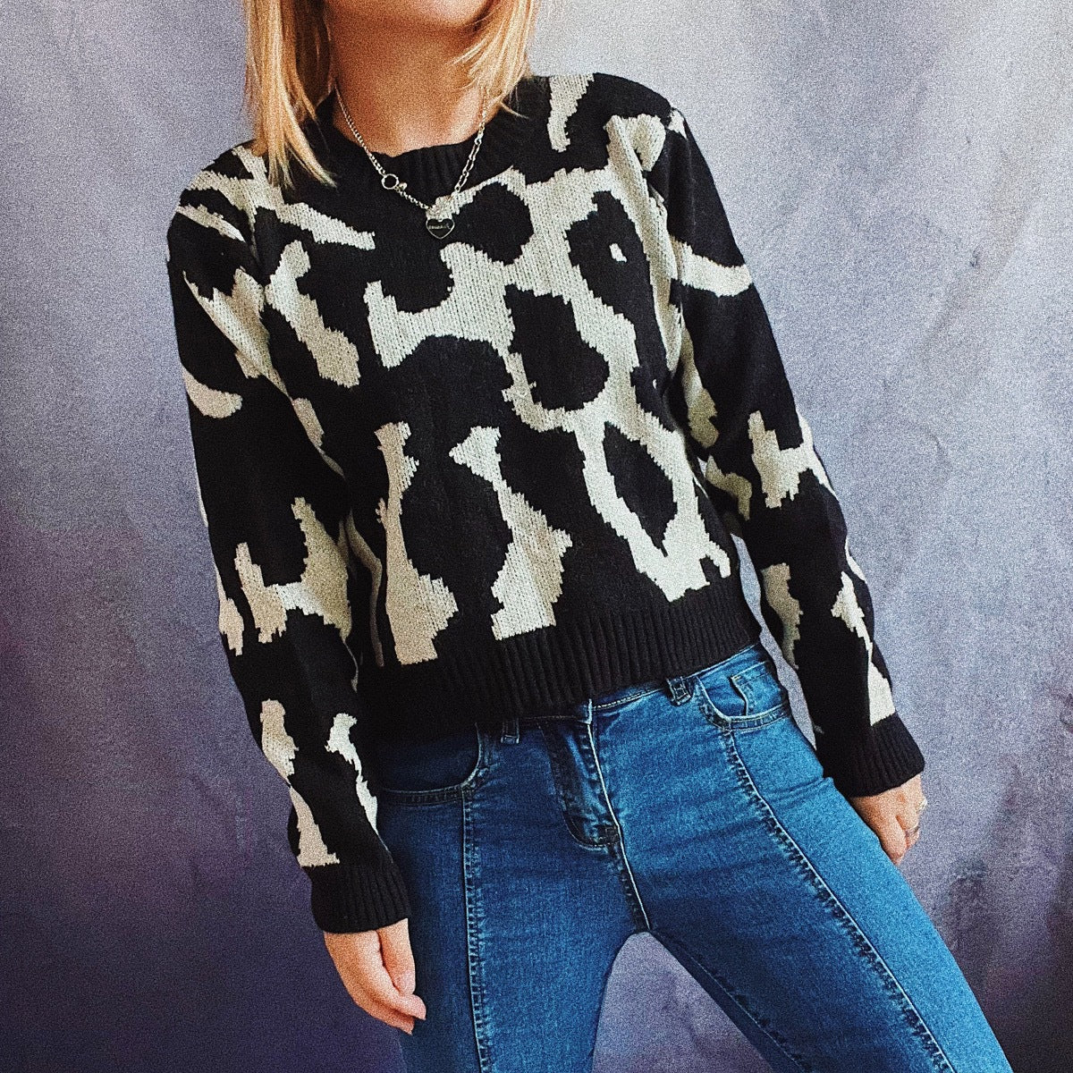 Damen gemusterter Pullover mit modernem Tierdruck R&B
