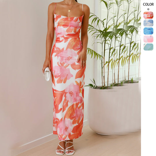 Damen Maxi-Kleid mit ärmellosem Schnitt und elegantem floralem Design R&B