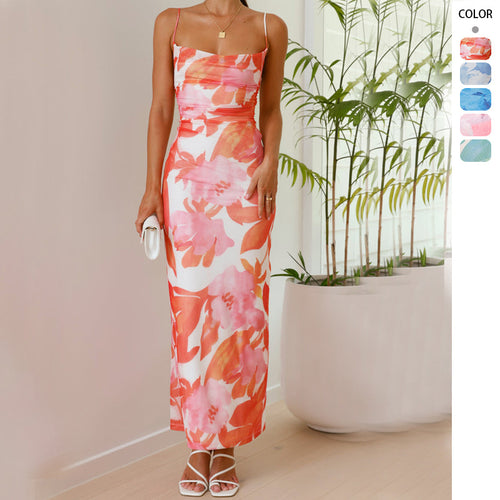 Damen Maxi-Kleid mit ärmellosem Schnitt und elegantem floralem Design R&B