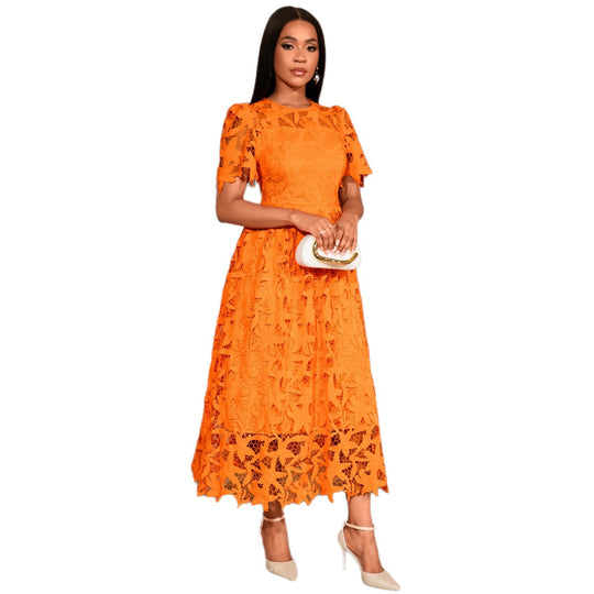Damen Spitzen-Maxikleid mit floralem Design R&B