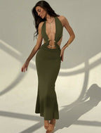 Damen Maxi-Kleid mit verführerischem Halterneck und eleganten Cut-Out-Details R&B