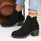 Damen nan elegante Stiefelette mit mittelhohem Blockabsatz, seitlichem Reißverschluss und gepolstertem Komfortfußbett R&B