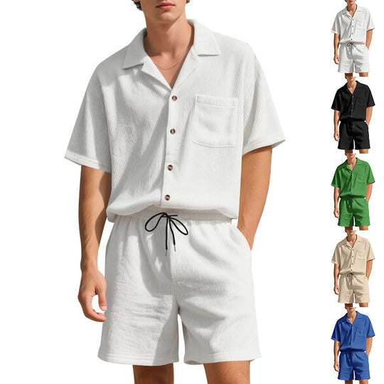 Herren nan Urlaubs-Set mit offenem Hemd mit kubanischem Kragen und Tunnelzug-Bermuda R&B