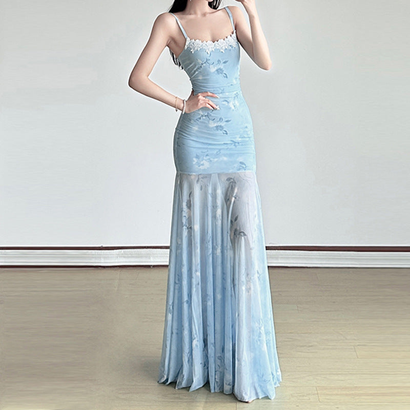 Damen Maxikleid mit floralem Druck und eleganter Spitzenborte R&B