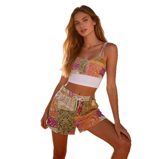 Damen Sommerliches Sporttop und Shorts Set R&B