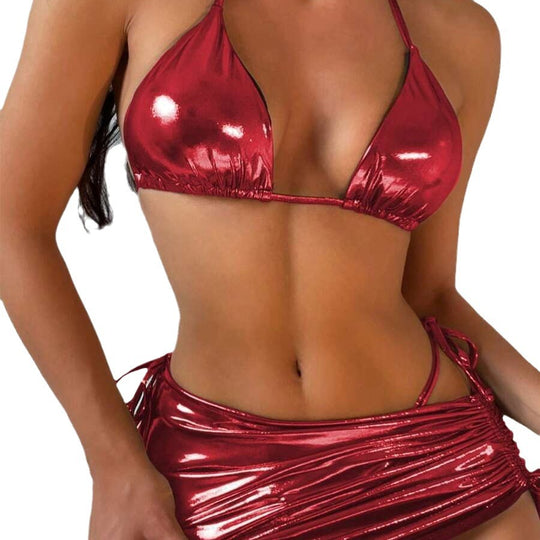 Damen Hochglanz Triangel-Bikini mit Wickelrock R&B