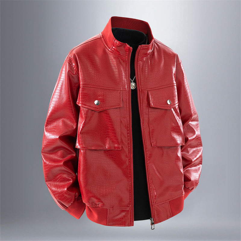 Herren Kunstleder Bomberjacke mit strukturiertem Design und praktischen Taschen R&B