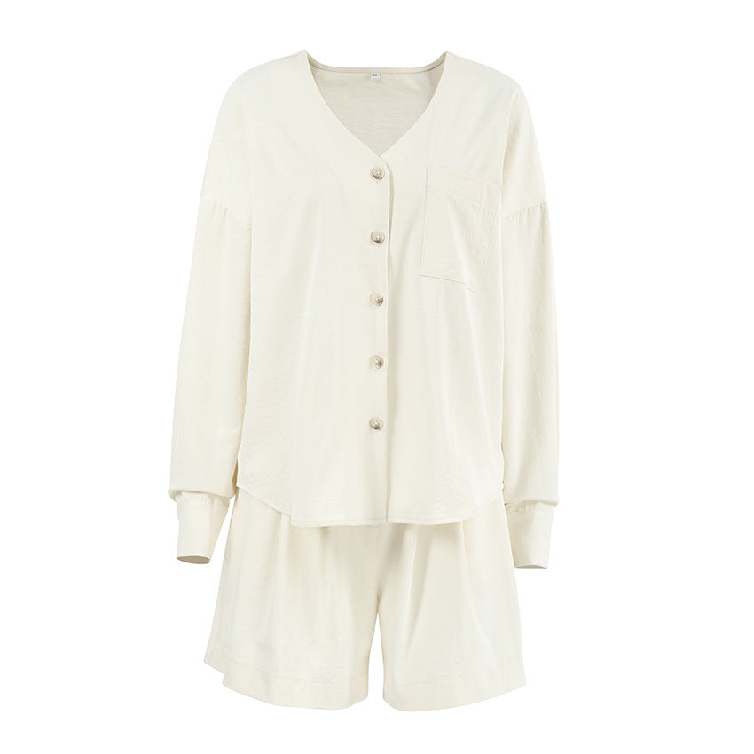 Damen bequemer Schlafanzug mit Knopfleiste und kurzen Hosen R&B
