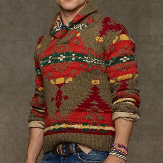 Herren Grobstrickpullover mit einzigartigem Muster und hohem Kragen R&B