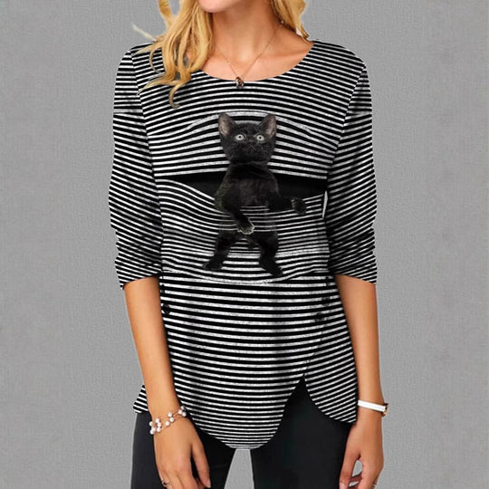 Damen lässige T-Shirt mit Katzenmotiv R&B