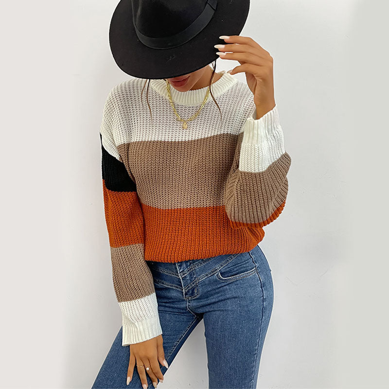 Damen gemütlicher Pullover mit modernem Blockstreifenmuster R&B