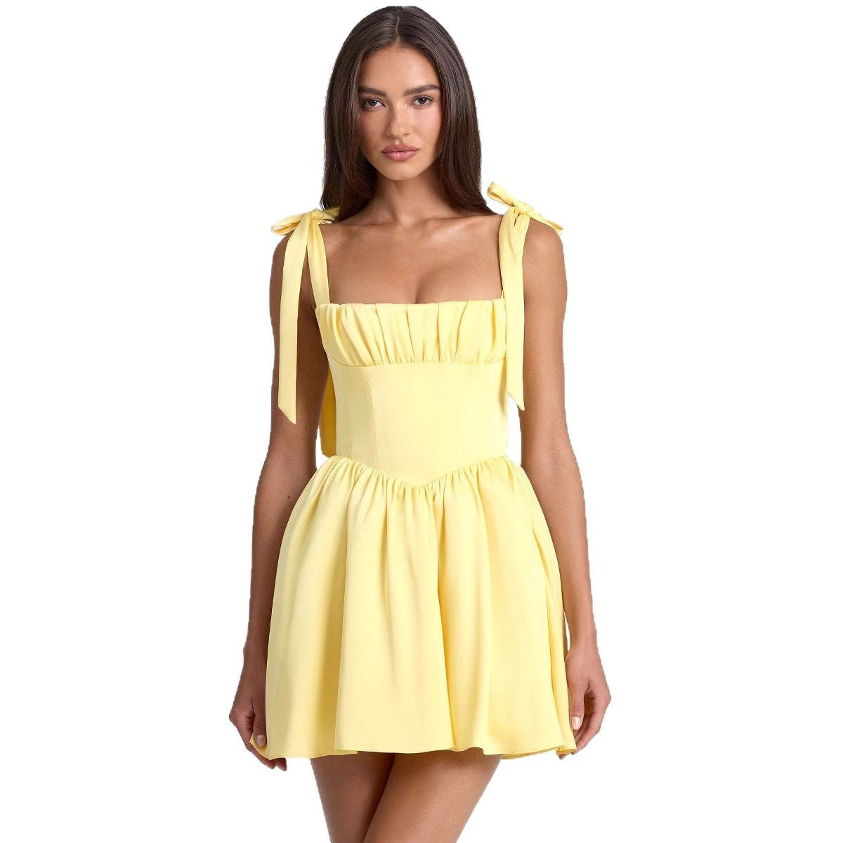Damen kurzes Kleid mit verstellbaren Trägern und bauschigem Rock R&B