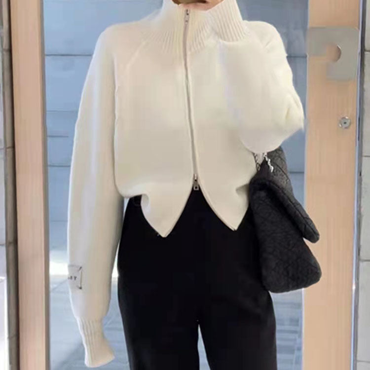 Damen Strickjacke mit hochwertigem Reißverschluss und Stehkragen R&B