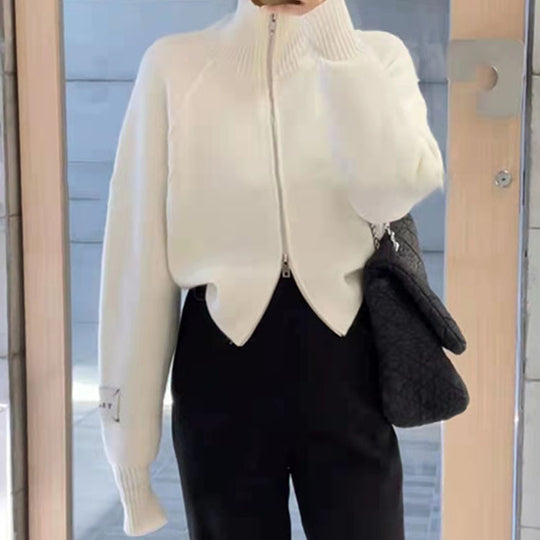 Damen Strickjacke mit hochwertigem Reißverschluss und Stehkragen R&B