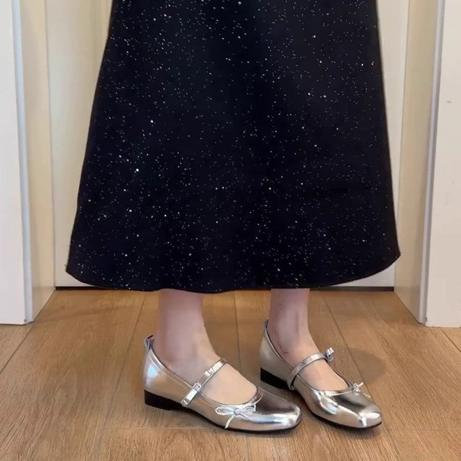 Damen Ballerinas mit glanzvoller Oberfläche und dekorativem Schleifendetail