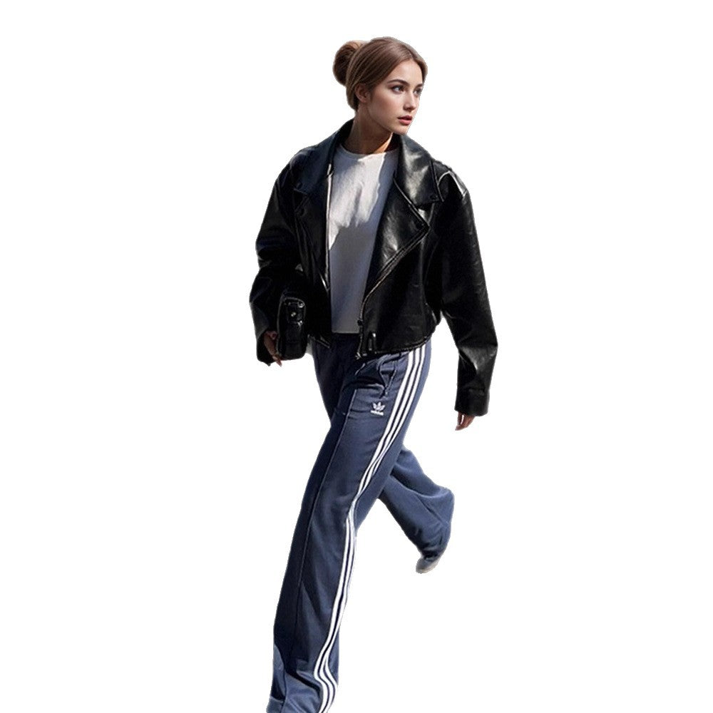 Damen modische Kunstlederjacke mit oversized Schnitt R&B