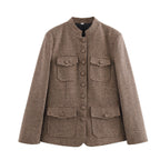 Damen elegante Karojacke mit durchgehender Knopfleiste und praktischen Taschen R&B