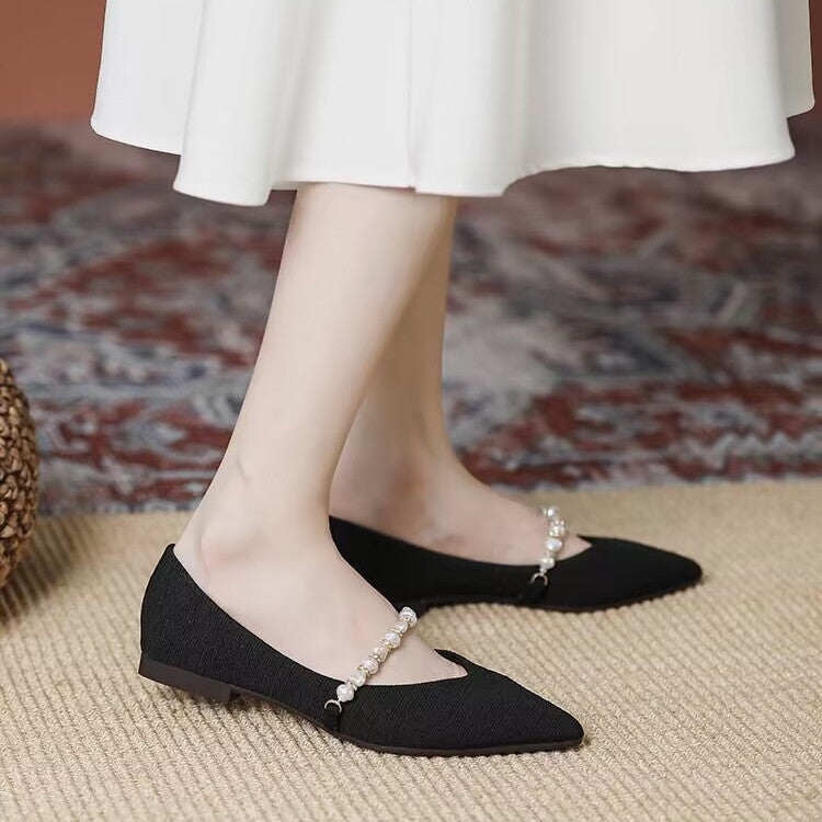 Damen elegante Ballerinas mit Perlenschmuck R&B