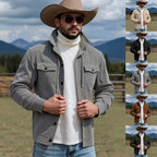 Herren nan gerippte Cord-Überhemdjacke mit Kapuze, Brustklappen und durchgehender Knopfleiste R&B