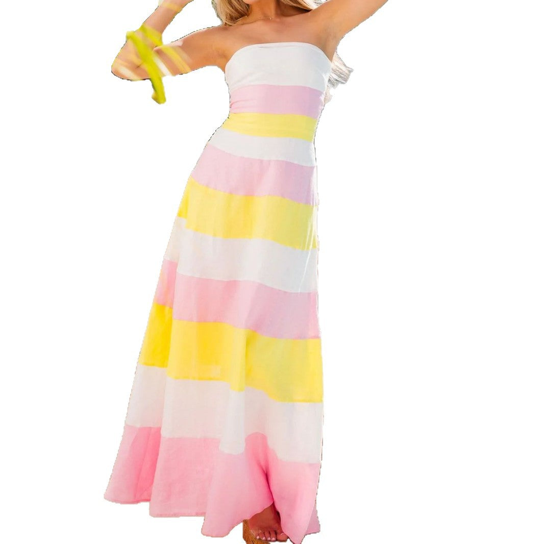Damen Sommermaxikleid mit modischem Streifenmuster R&B