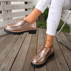 Damen Schnürschuhe mit schimmerndem Krokoprägung und rutschfester Profilsohle R&B