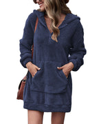 Damen kuscheliges Fleece-Kleid mit Kapuze und Taschen R&B