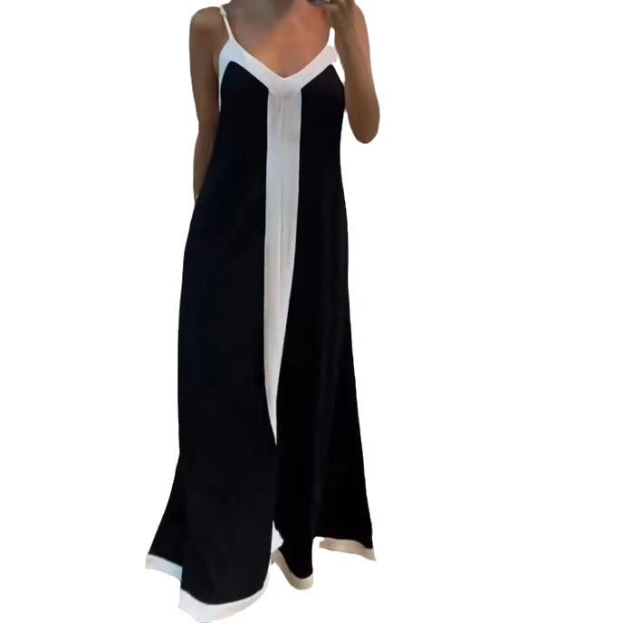 Damen Maxikleid mit tiefem Rückenausschnitt und elegantem Kontrastbund R&B