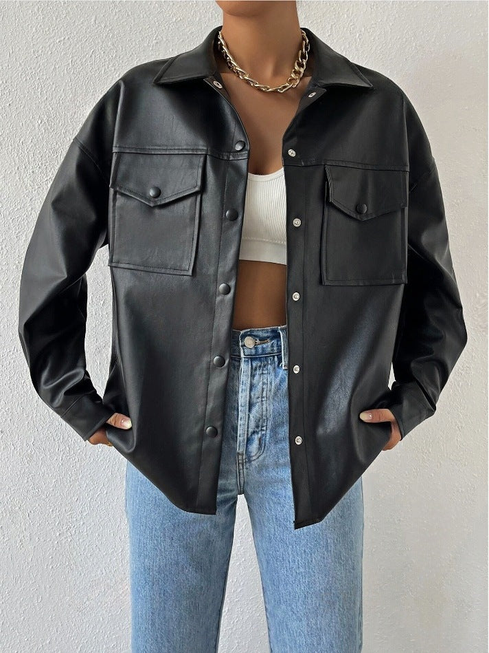 Damen Kunstleder Overshirt R&B