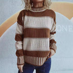 Damen lässiger Strickpullover mit modernem Streifenmuster und warmem Material R&B
