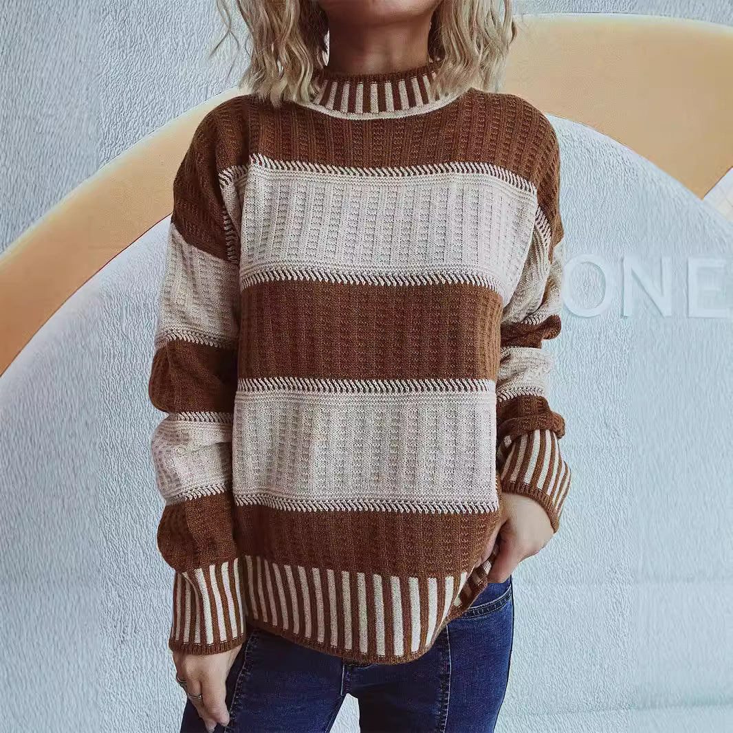 Damen lässiger Strickpullover mit modernem Streifenmuster und warmem Material R&B