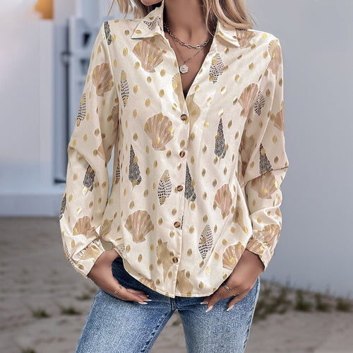 Damen Bluse mit eleganten Muschel- und Goldakzenten R&B