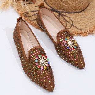 Damen elegante Ballerinas mit funkelndem Blumenapplikation R&B