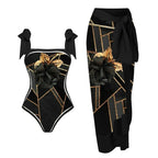 Damen Badeanzug-Set mit elegantem Floral-Design und passender Strandhose R&B