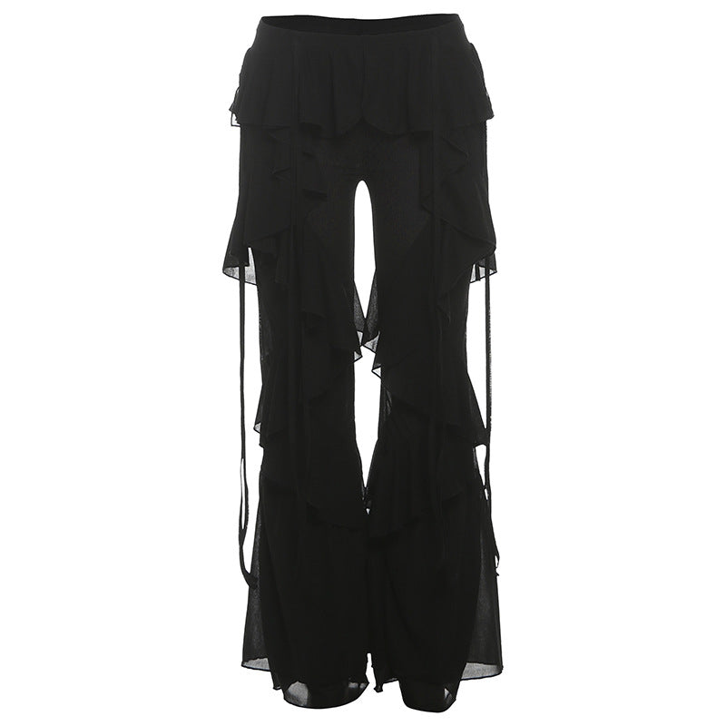 Damen Rüschenhose mit fließenden Elementen und verstellbaren Bändern R&B