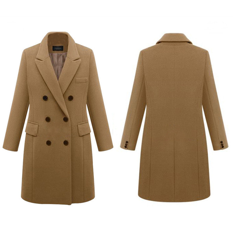 Damen eleganter doppelt-geknöpfter Wollmantel mit Taschen R&B
