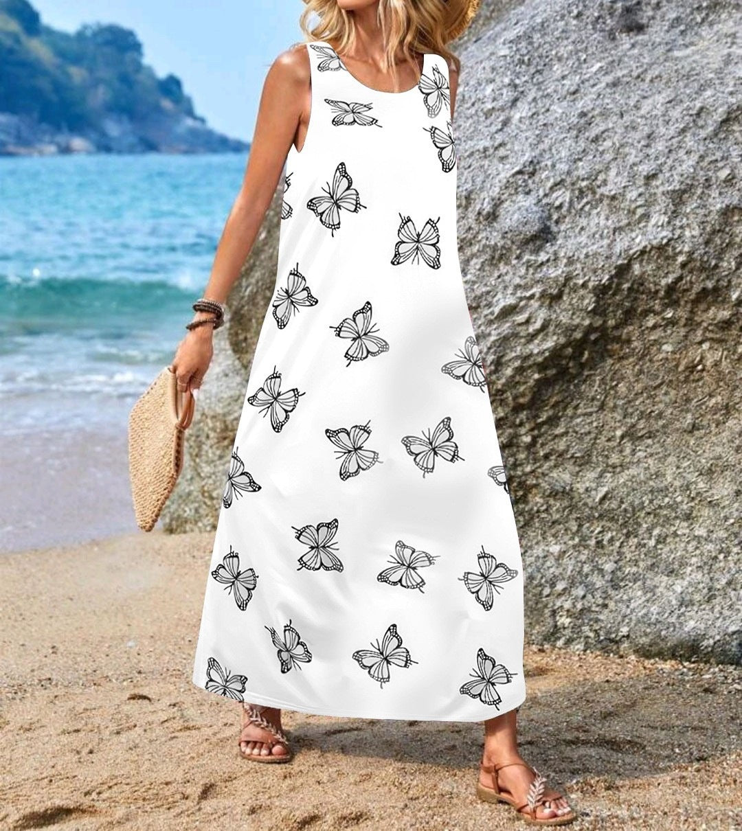 Damen Maxikleid mit einzigartigen Schmetterlingsdruck R&B