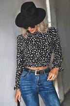 Damen Stehkragen-Blusenshirt mit Volantärmeln und Leopardenmuster R&B