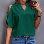 Damen Bluse mit Cut-Out-Ärmeln und eleganter Stehkragen R&B