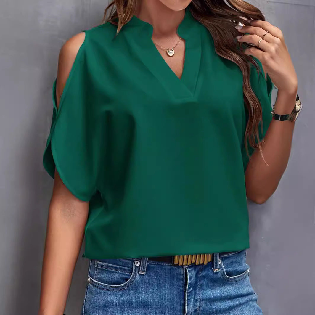 Damen Bluse mit Cut-Out-Ärmeln und eleganter Stehkragen R&B