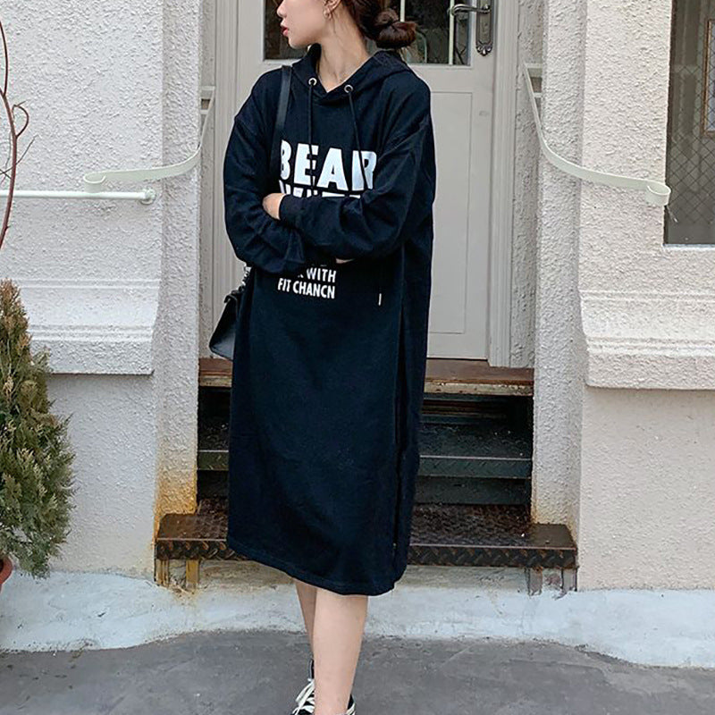 Damen Kapuzenkleid mit lässigem Schnitt und modischem Grafikdesign R&B