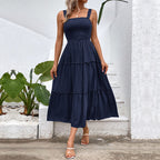 Damen Midikleid mit elastischem Oberteil und fließendem Rock R&B