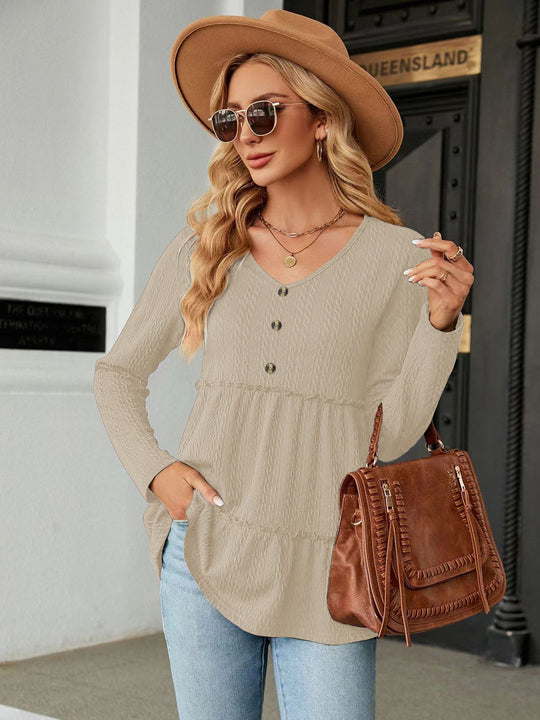 Damen Langarm Tunika mit Knopfdetail und Volant R&B