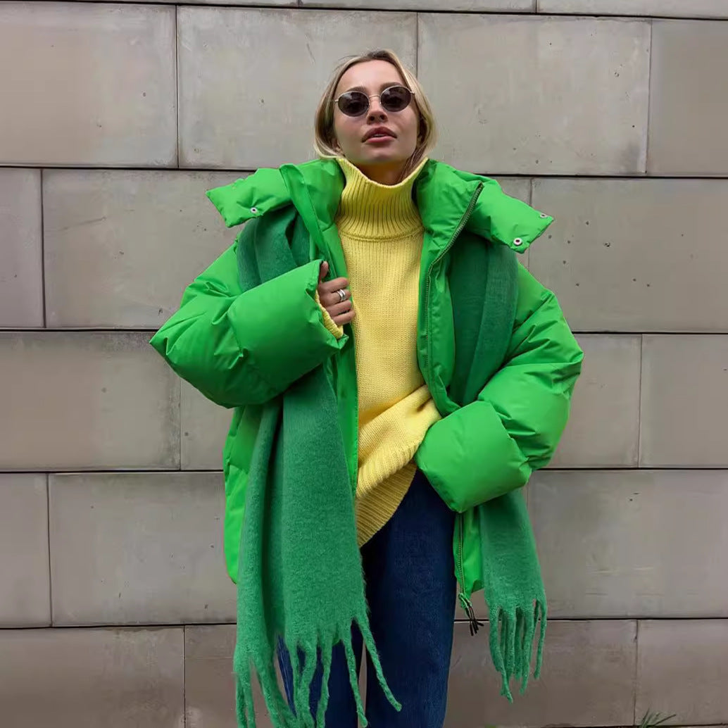 Damen sportliche Daunenjacke mit hohem Kragen und voluminösem Schnitt R&B
