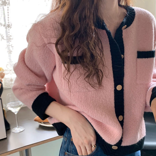 Damen Strickjacke mit hochwertigen Details und modischem Zwei-Farben-Design R&B