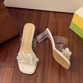 Damen transparente High Heels mit floralen Applikationen EB
